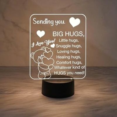 Acrylic Led Night Lamp  Best Gift for Hug Day  Warm White Light  Gift for Husband Wife  Best Gift for Couple  Bedroom Decor Light