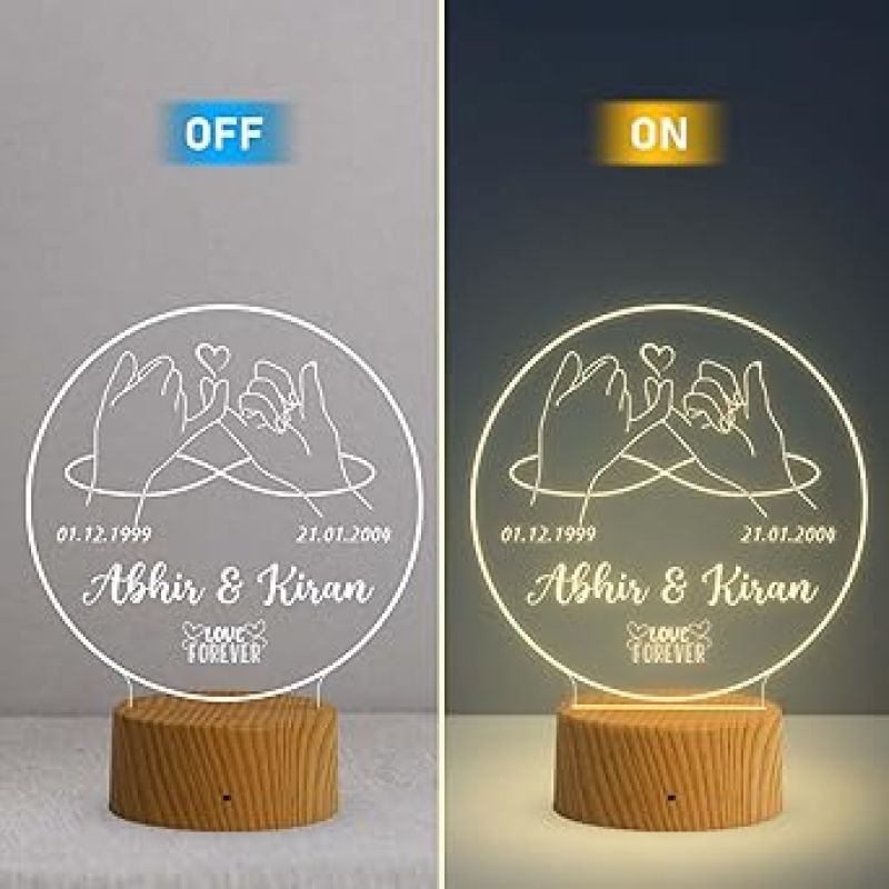 Personalized Love Forever Couple Hand Holding Night Lamp with Warm White Light  Anniversary Gift for Husband Wife