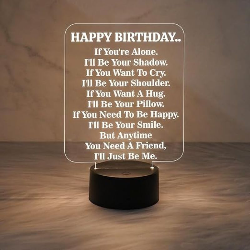 Happy Birthday Engraved Acrylic Led Lamp Warm White Light  Birthday Gift for Friends Sister Brother  Bedside Desk Table Lamp