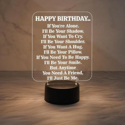 Happy Birthday Engraved Acrylic Led Lamp Warm White Light  Birthday Gift for Friends Sister Brother  Bedside Desk Table Lamp