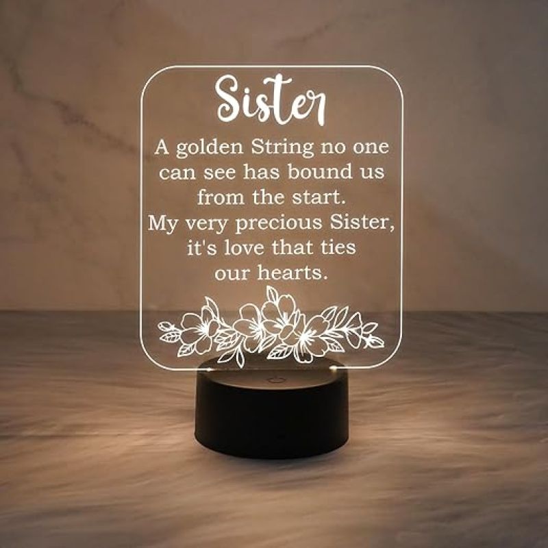 Acrylic Night Light Gifts for Sister  Thoughtful Sister Gifts from Sister Brother  Warm White Light   Sister's Gift for Birthday