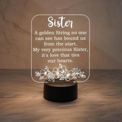 Acrylic Night Light Gifts for Sister  Thoughtful Sister Gifts from Sister Brother  Warm White Light   Sister's Gift for Birthday