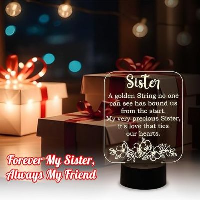 Acrylic Night Light Gifts for Sister  Thoughtful Sister Gifts from Sister Brother  Warm White Light   Sister's Gift for Birthday