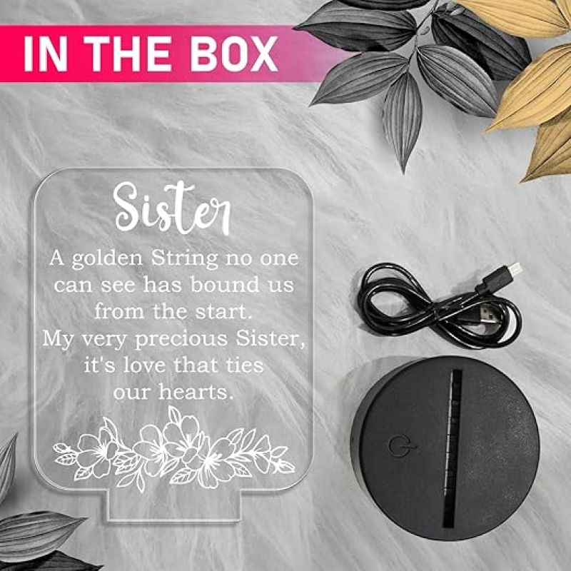 Acrylic Night Light Gifts for Sister  Thoughtful Sister Gifts from Sister Brother  Automatic Color Changing Light  Sister's Gift for Birthday