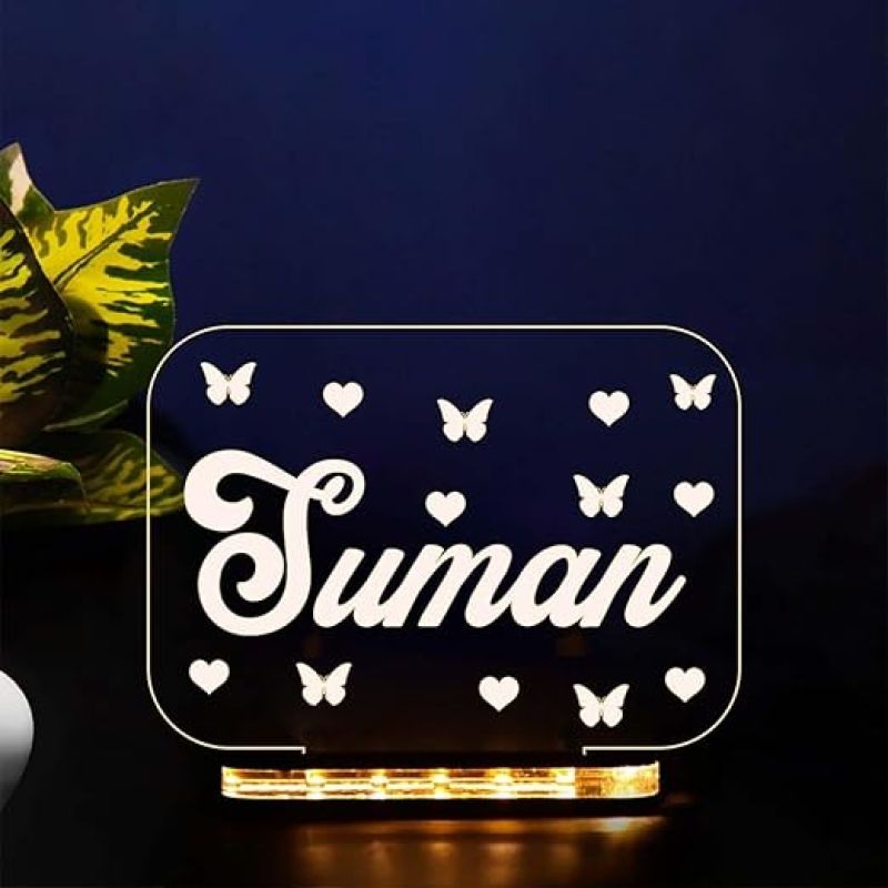 3D Illusion Personalized LED Table Lamp with Warm White Light & Wooden Base  Customized Name Lamp for Couple Gift Anniversary, Wedding, Marriage, Valentine Day