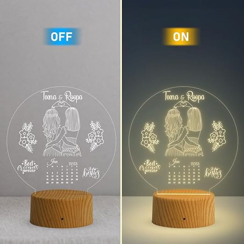 Personalized Best Friend Forever Bestie Night Lamp  Customized with Name & Date  Warm White Light  Birthday Gift for Friend