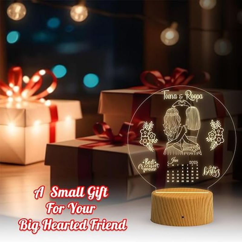 Personalized Best Friend Forever Bestie Night Lamp  Customized with Name & Date  Warm White Light  Birthday Gift for Friend