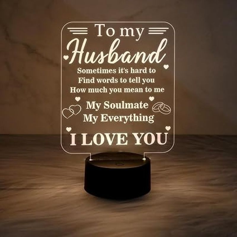 to My Husband Gifts from Wife  3D Illusion Lamp I Love You Night Light with Warm White Light  Valentines Birthday Anniversary Gift for Husband