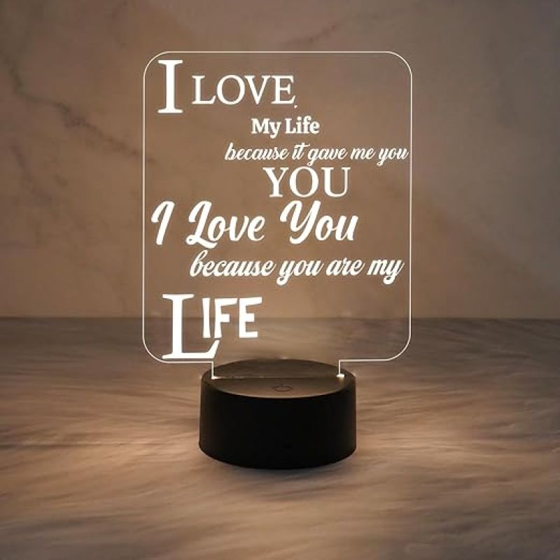 Gift for Husband Wife  I Love You Lamp  Engraved Night Lamp with Warm White Light   Anniversary Gift for Wife