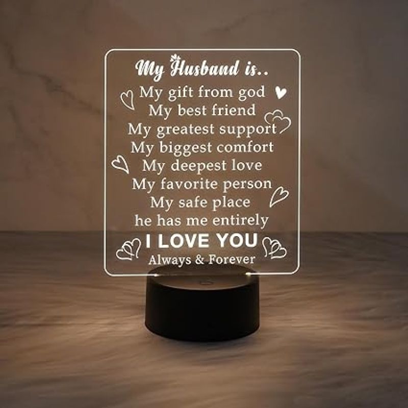 My Husband Engraved Quote Night Lamp with Warm White Light  Birthday Gift for Husband  Anniversary Gift for Husband