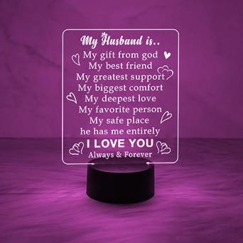 My Husband Engraved Quote Night Lamp with 7 Colors Automatic Color Changing Light   Birthday Gift for Husband  Anniversary Gift for Husband