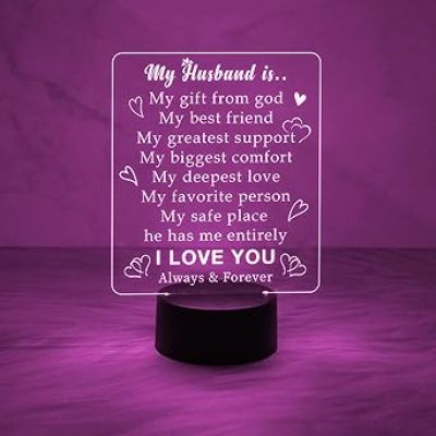 My Husband Engraved Quote Night Lamp with 7 Colors Automatic Color Changing Light   Birthday Gift for Husband  Anniversary Gift for Husband