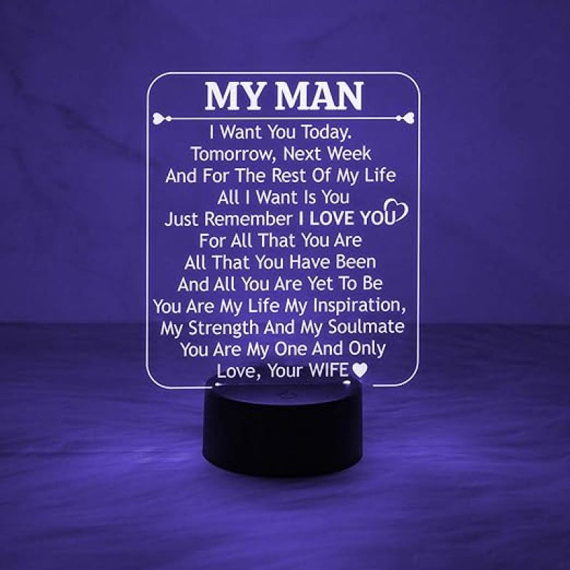 Gift for Husband  to My Mam Engraved Night Lamp with Automatic Color Changing Light  Anniversary Gift for Husband  Birthday Gift for Husband