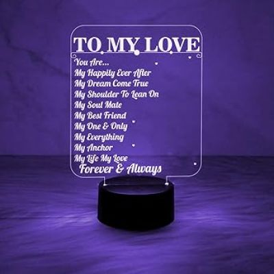 to My Love Engraved Night Lamp with 7 Color Auto Changing Light  to My Love Gift  Anniversary Gift for Wife  Gift for Loveable Person  Gift for Husband