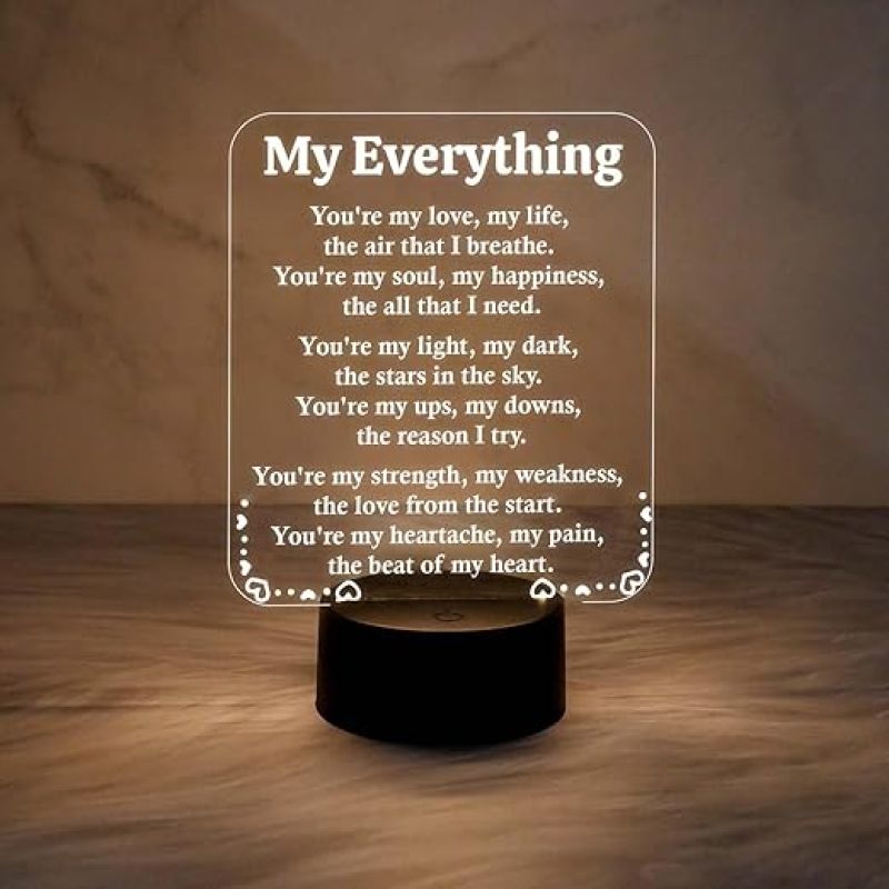 Engraved My Everything Night Lamp with Warm White Light  Anniversary Gift for Wife & Husband  Birthday Surprise Gift for Husband