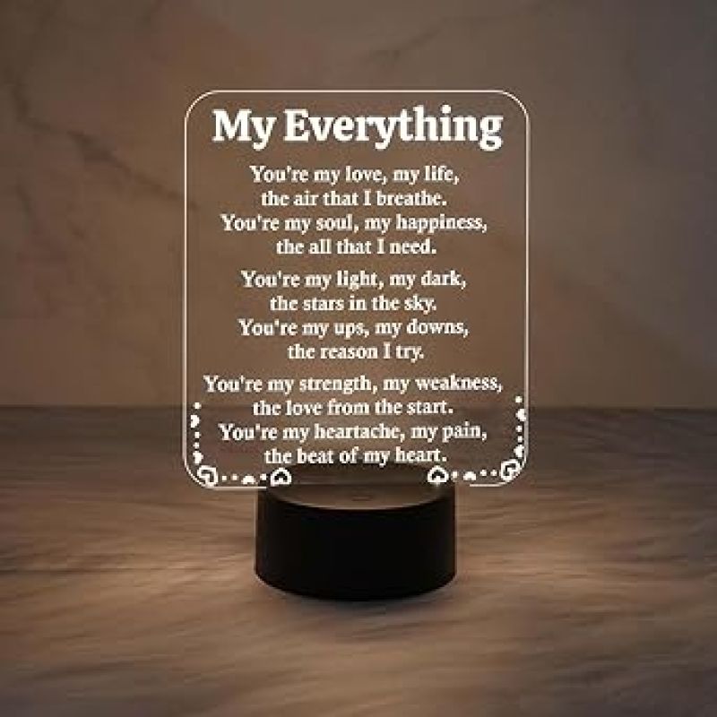 Engraved My Everything Night Lamp with Warm White Light  Anniversary Gift for Wife & Husband  Birthday Surprise Gift for Husband