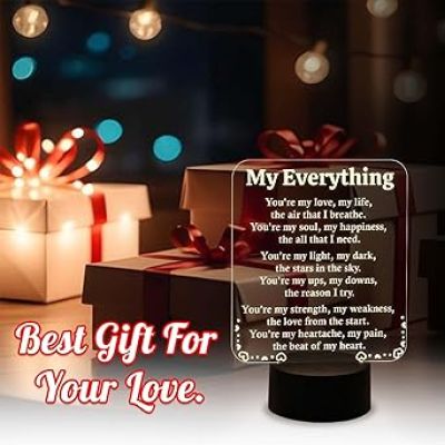 Engraved My Everything Night Lamp with Warm White Light  Anniversary Gift for Wife & Husband  Birthday Surprise Gift for Husband