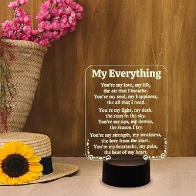 Engraved My Everything Night Lamp with Warm White Light  Anniversary Gift for Wife & Husband  Birthday Surprise Gift for Husband