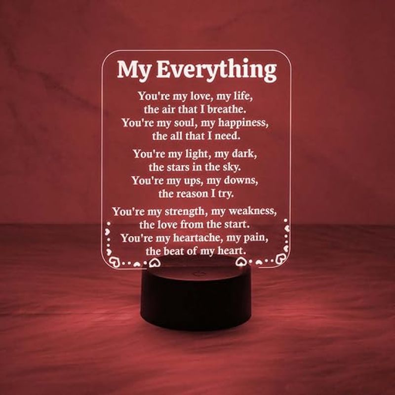 Engraved My Everything Night Lamp with Automatic Color Changing Light  Anniversary Gift for Wife & Husband   Birthday Surprise Gift for Husband