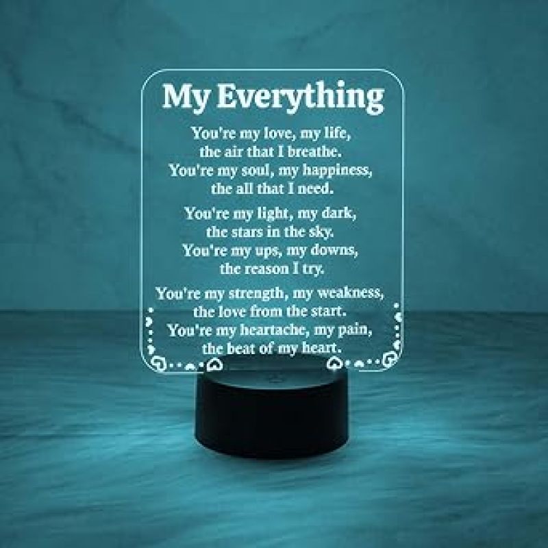 Engraved My Everything Night Lamp with Automatic Color Changing Light  Anniversary Gift for Wife & Husband   Birthday Surprise Gift for Husband