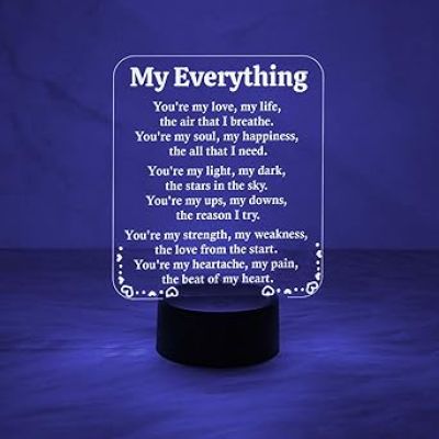 Engraved My Everything Night Lamp with Automatic Color Changing Light  Anniversary Gift for Wife & Husband   Birthday Surprise Gift for Husband