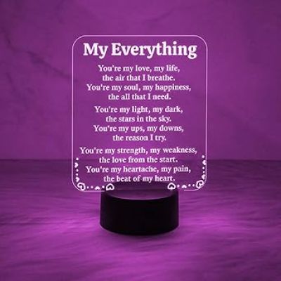 Engraved My Everything Night Lamp with Automatic Color Changing Light  Anniversary Gift for Wife & Husband   Birthday Surprise Gift for Husband