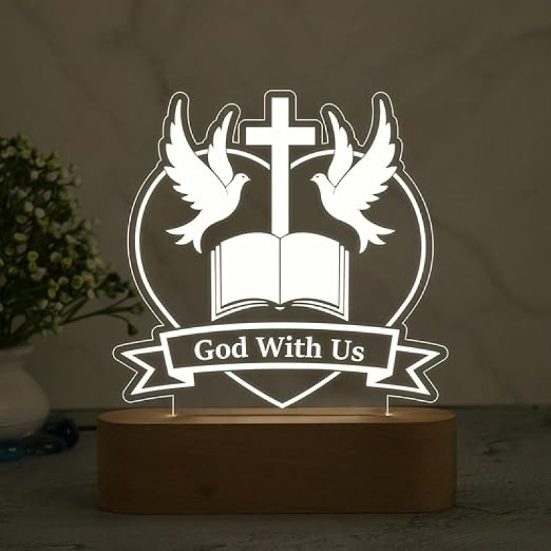 Jesus Cross 3D Illusion Table Lamp with Cool White Light Led Light for Prayer  Christian Gift for Men & Woman  Christian Lamp Gift  Religious Gift Items