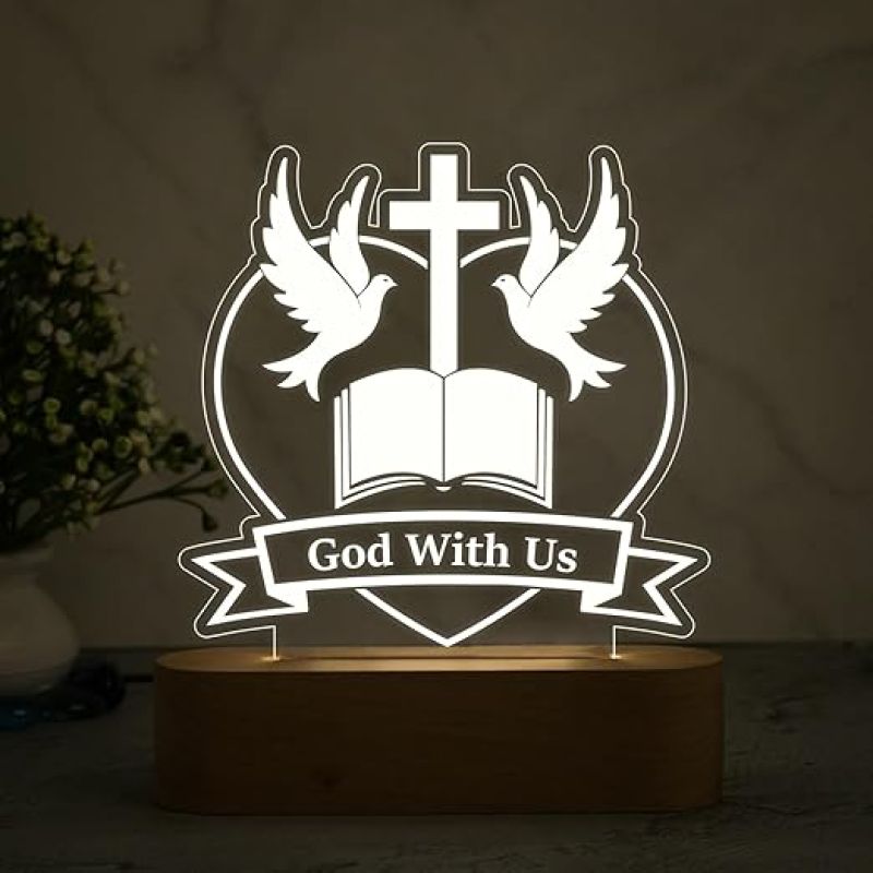 Jesus Cross 3D Illusion Table Lamp with Cool White Light Led Light for Prayer  Christian Gift for Men & Woman  Christian Lamp Gift  Religious Gift Items