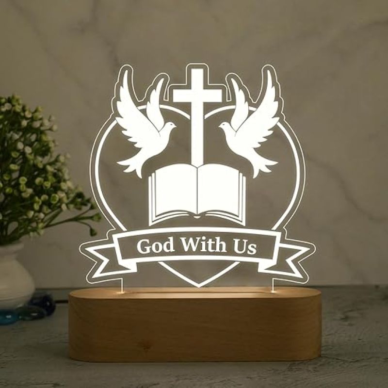 Jesus Cross 3D Illusion Table Lamp with Cool White Light Led Light for Prayer  Christian Gift for Men & Woman  Christian Lamp Gift  Religious Gift Items