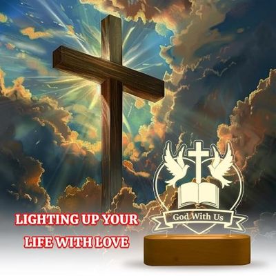 Jesus Cross 3D Illusion Table Lamp with Cool White Light Led Light for Prayer  Christian Gift for Men & Woman  Christian Lamp Gift  Religious Gift Items