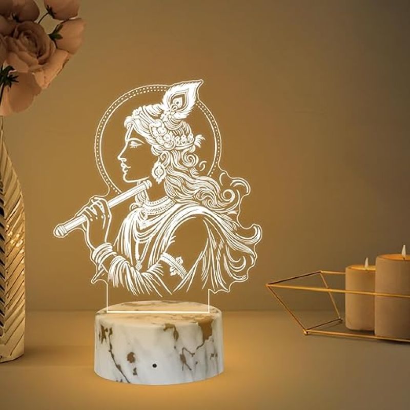 3D Illusion Lord Krishna Night Lamp with Warm White Light   Lamp for Kids Room Bedroom & Pooja Room  Best for Gift