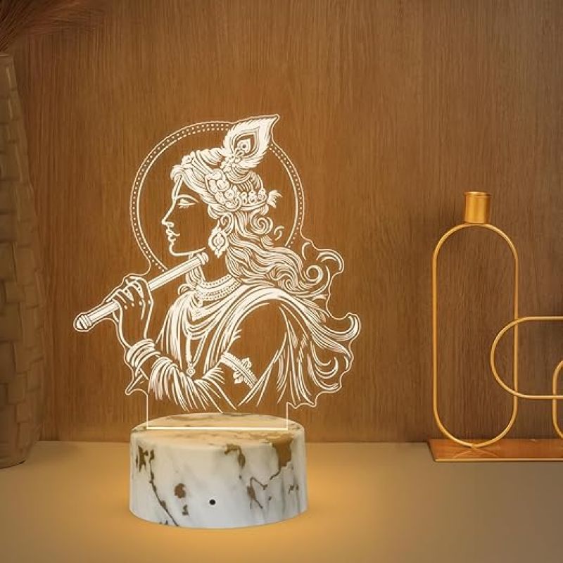 3D Illusion Lord Krishna Night Lamp with Warm White Light   Lamp for Kids Room Bedroom & Pooja Room  Best for Gift