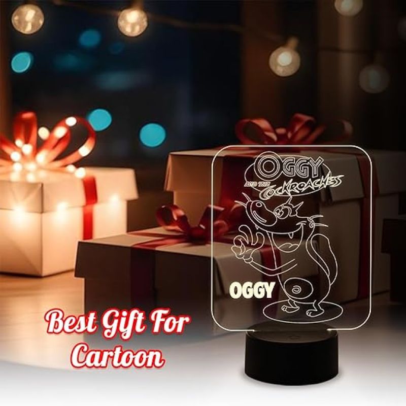 Cartoon Night Lamp OggyandTheCockroaches369 3D Illusion Desk Table Lamp with Warm White Light & Touch Control | Kids Room Night Lights