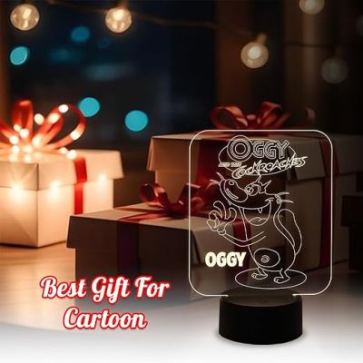 Cartoon Night Lamp OggyandTheCockroaches369 3D Illusion Desk Table Lamp with Warm White Light & Touch Control | Kids Room Night Lights
