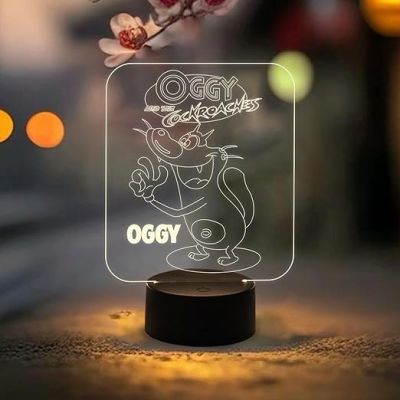 Cartoon Night Lamp OggyandTheCockroaches369 3D Illusion Desk Table Lamp with Warm White Light & Touch Control | Kids Room Night Lights