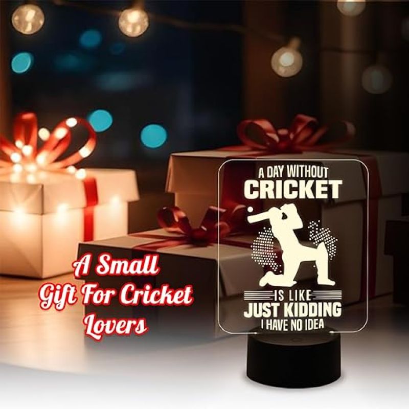 Engraved Cricket Night Lamp with Warm White Light   Best Gift for Player  Lamp for Sports Fans  Cricket Table Lamp