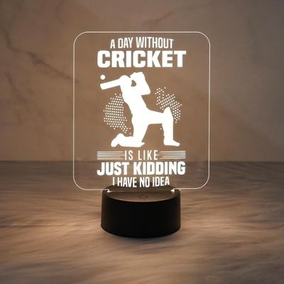 Engraved Cricket Night Lamp with Warm White Light   Best Gift for Player  Lamp for Sports Fans  Cricket Table Lamp