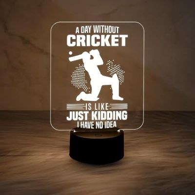 Engraved Cricket Night Lamp with Warm White Light   Best Gift for Player  Lamp for Sports Fans  Cricket Table Lamp