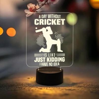 Engraved Cricket Night Lamp with Warm White Light   Best Gift for Player  Lamp for Sports Fans  Cricket Table Lamp