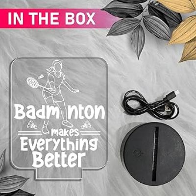 3D Illusion Badminton Makes Everything Better Acrylic Night Lamp Best Gift for Badminton Player  Warm White Light