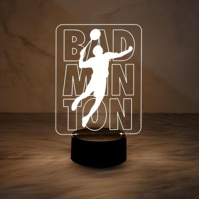 Badminton 3D Illusion Night Light Desk Lamp, Warm White Light  LED Lights with Touch Switch Lamp for Kids Gifts Home Decoration