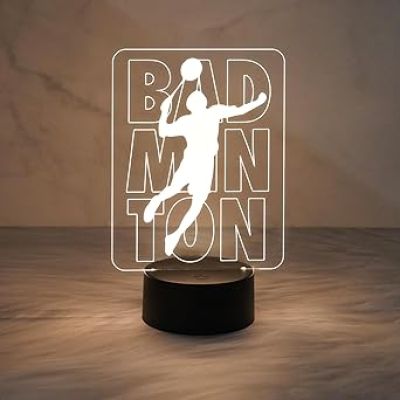 Badminton 3D Illusion Night Light Desk Lamp, Warm White Light  LED Lights with Touch Switch Lamp for Kids Gifts Home Decoration