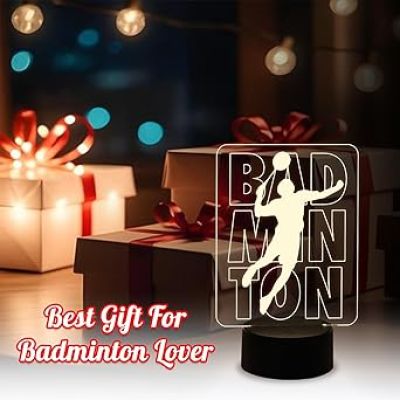 Badminton 3D Illusion Night Light Desk Lamp, Warm White Light  LED Lights with Touch Switch Lamp for Kids Gifts Home Decoration