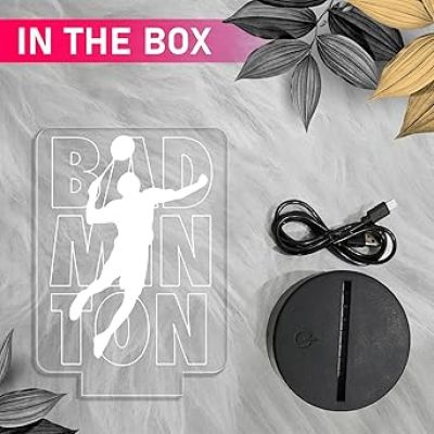 Badminton 3D Illusion Night Light Desk Lamp, Warm White Light  LED Lights with Touch Switch Lamp for Kids Gifts Home Decoration
