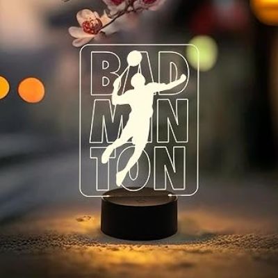 Badminton 3D Illusion Night Light Desk Lamp, Warm White Light  LED Lights with Touch Switch Lamp for Kids Gifts Home Decoration