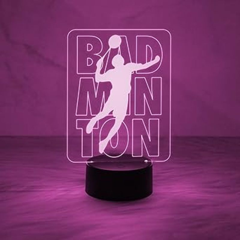 Badminton 3D Illusion Night Light Desk Lamp, 7 Colors Changing LED Lights with Touch Switch Lamp for Kids Gifts Home Decoration
