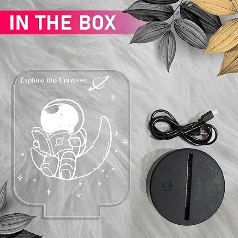 3D Illusion Astronaut lamp  Led USB Table Lamp for Kids  Home & Office Decor Light  Space Man Night Lamp  Bedside Table Lamp  Warm White Light