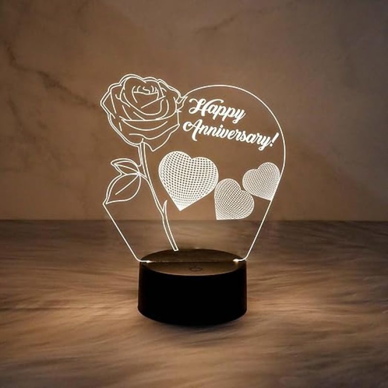 Happy Anniversary Night Lamp with Flower Shape Design Light with Warm White Light  Anniversary Gift for Wife Husband Friends Parents