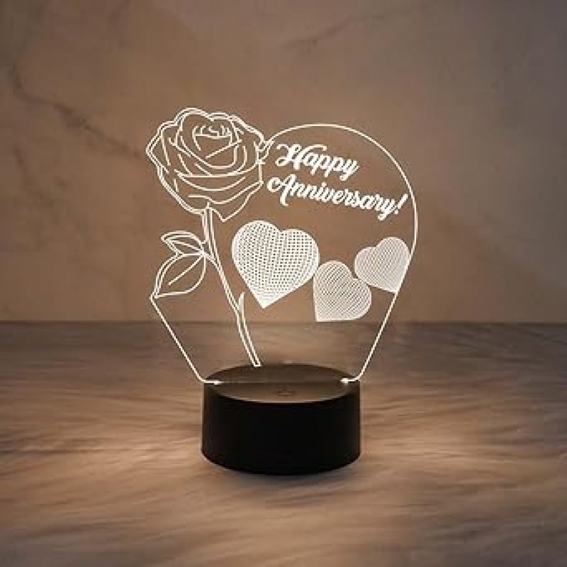 Happy Anniversary Night Lamp with Flower Shape Design Light with Warm White Light  Anniversary Gift for Wife Husband Friends Parents