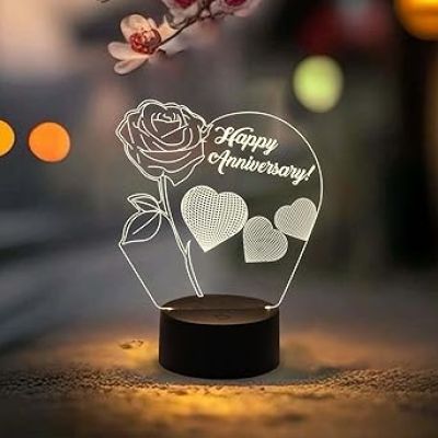 Happy Anniversary Night Lamp with Flower Shape Design Light with Warm White Light  Anniversary Gift for Wife Husband Friends Parents